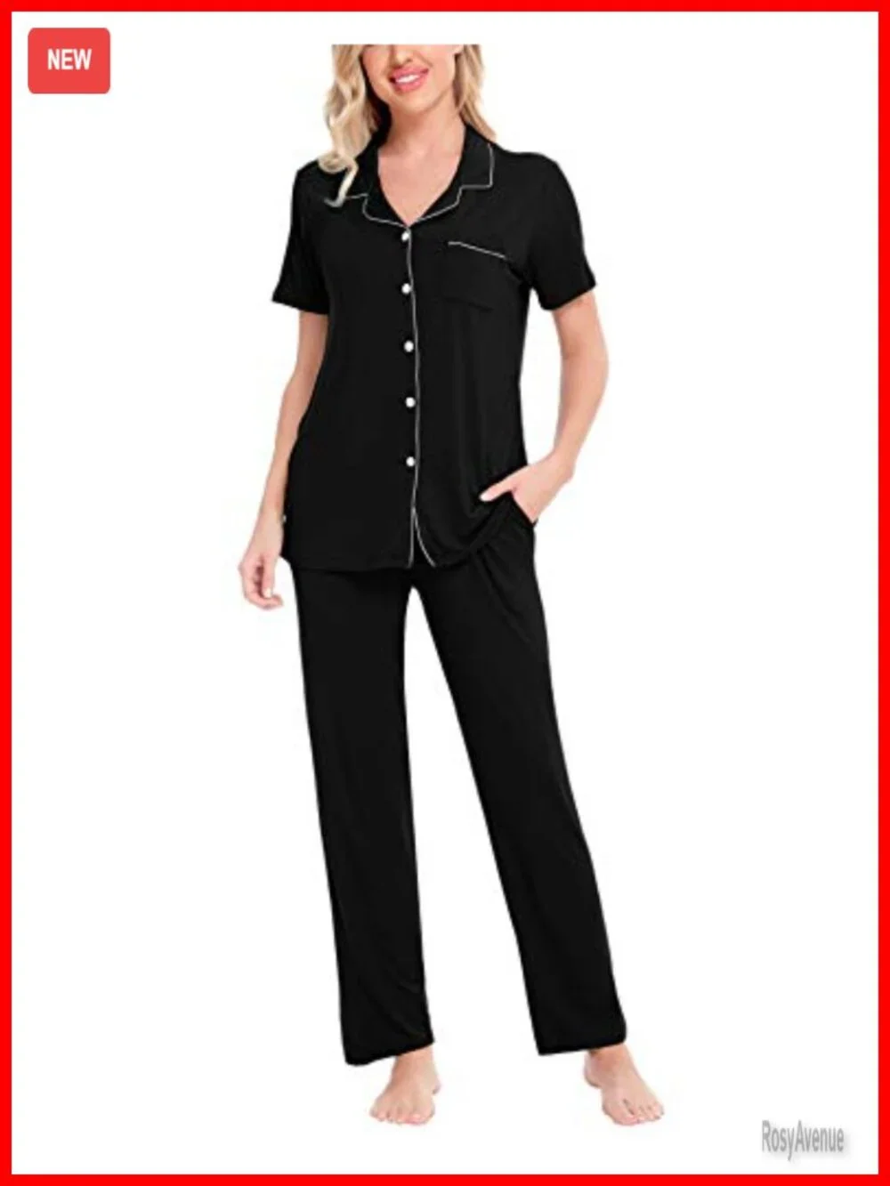Women's Pajama Set Two-Piece Short Sleeve Button Down Lounge Set with Long Pants